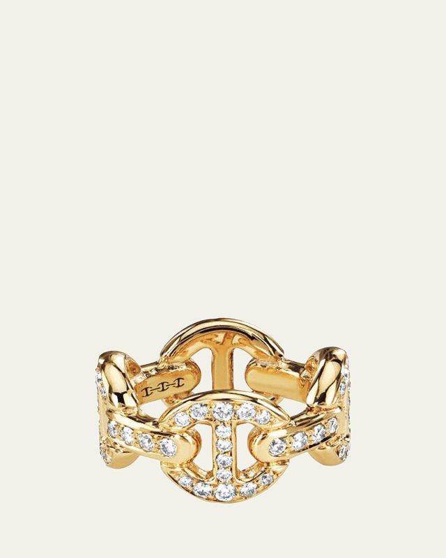 Quad Link All Pave Antiquated Ring 18K Gold White Diamond